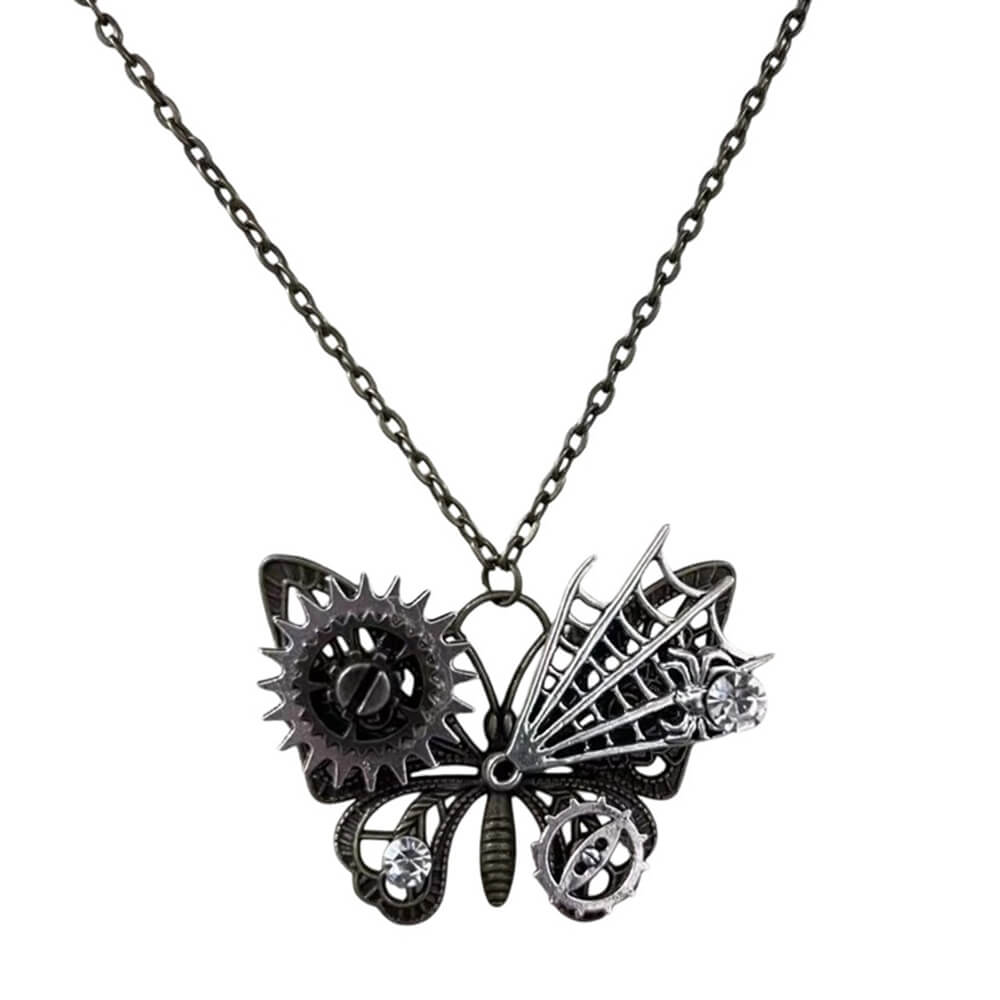 VILZSTUDIOS Grunge butterfly necklace with mechanical details