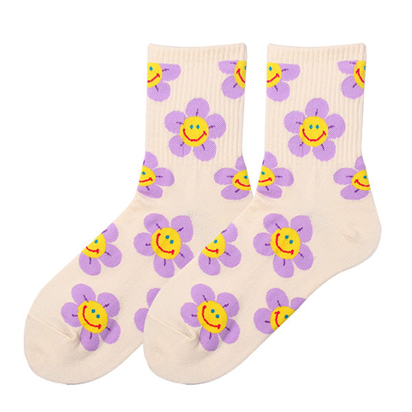 VILZSTUDIOS Stylish floral socks with a smiley design