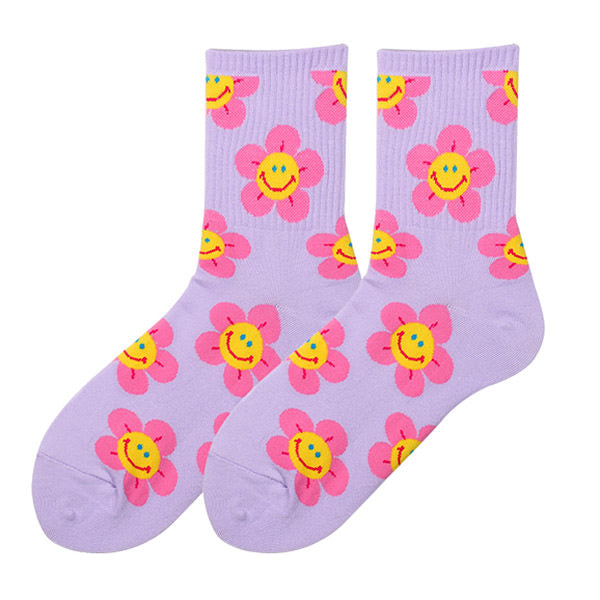 VILZSTUDIOS Stylish floral socks with a smiley design