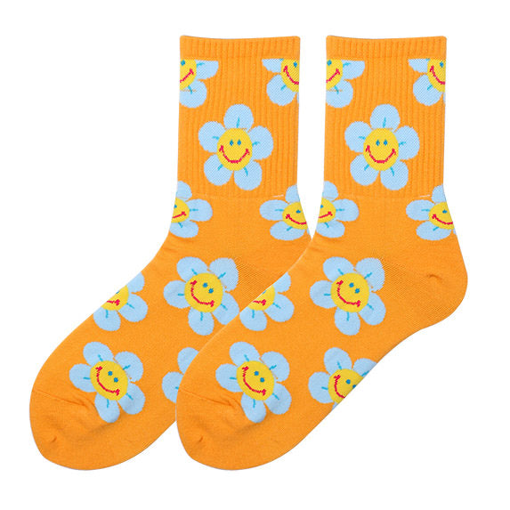 VILZSTUDIOS Stylish floral socks with a smiley design
