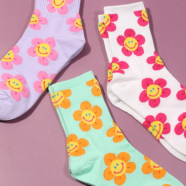 VILZSTUDIOS Stylish floral socks with a smiley design