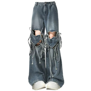 VILZSTUDIOS Stylish denim pants with unique heart design