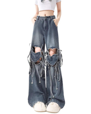 VILZSTUDIOS Stylish denim pants with unique heart design
