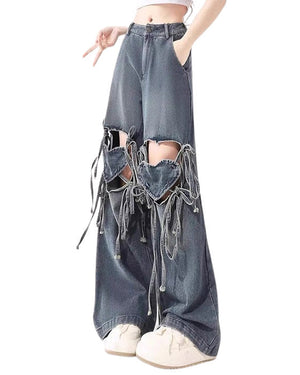 VILZSTUDIOS Stylish denim pants with unique heart design