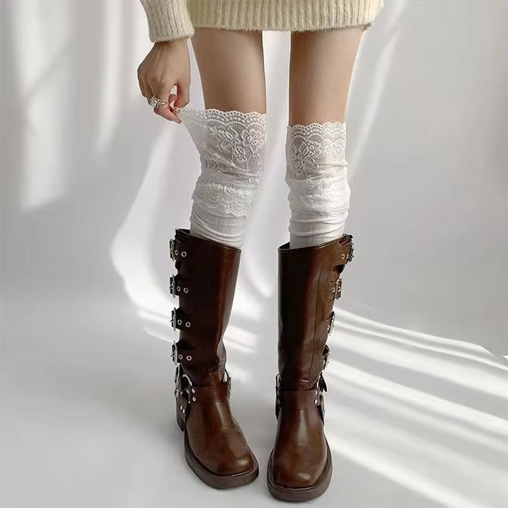 VILZSTUDIOS Stylish knee high socks with lace detailing