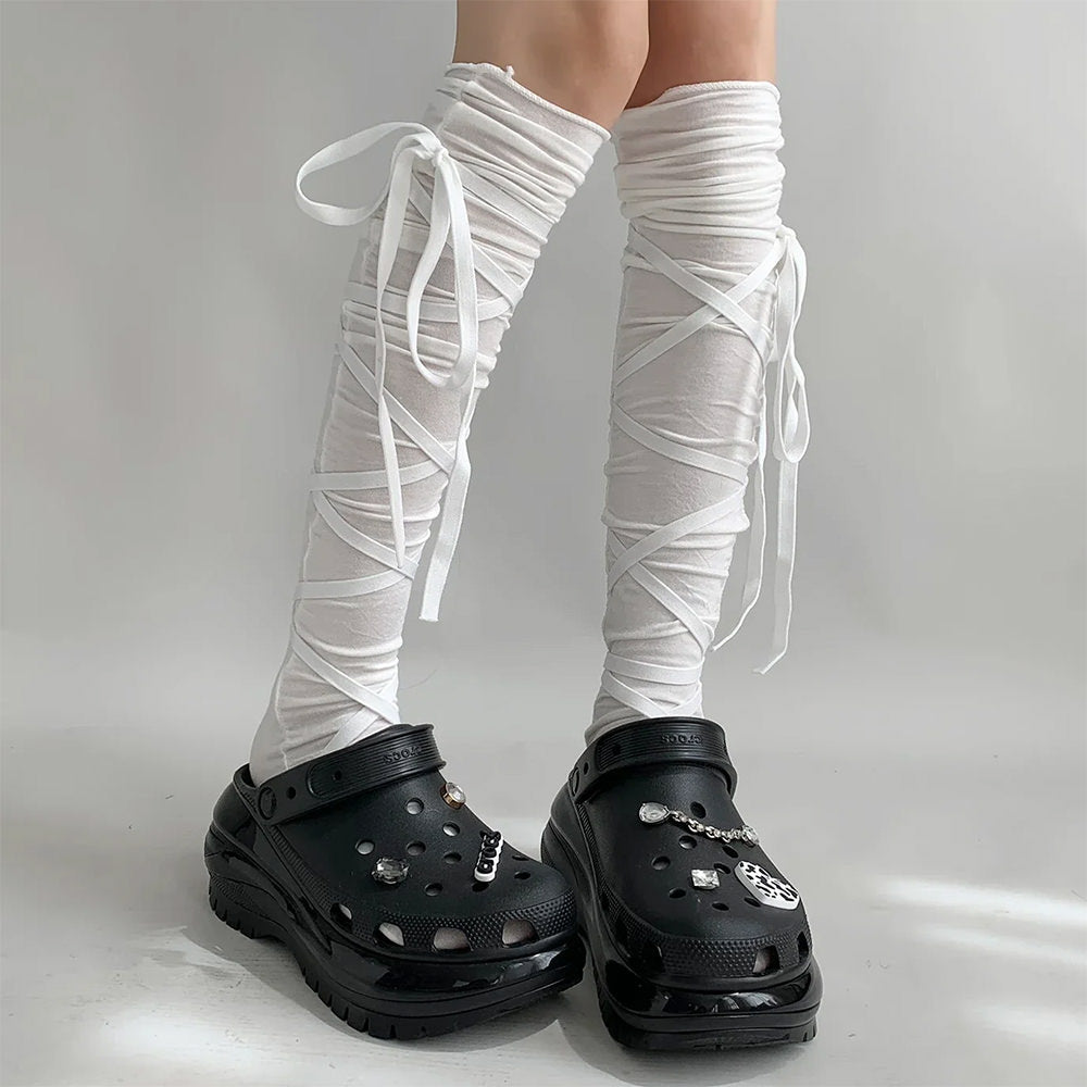 VILZSTUDIOS Knee high balletcore tie up socks from VILZSTUDIOS