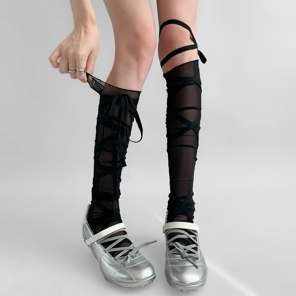 VILZSTUDIOS Knee high balletcore tie up socks from VILZSTUDIOS