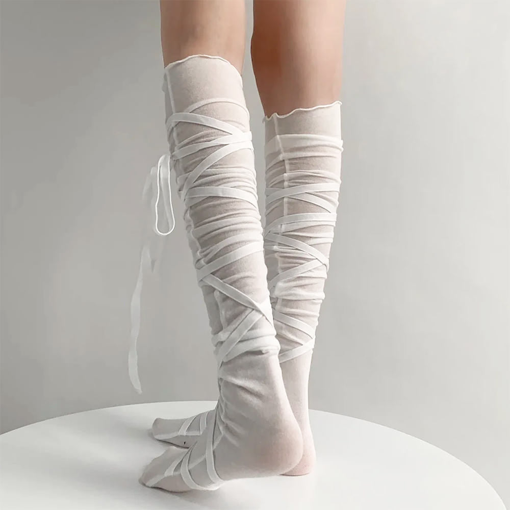 VILZSTUDIOS Knee high balletcore tie up socks from VILZSTUDIOS