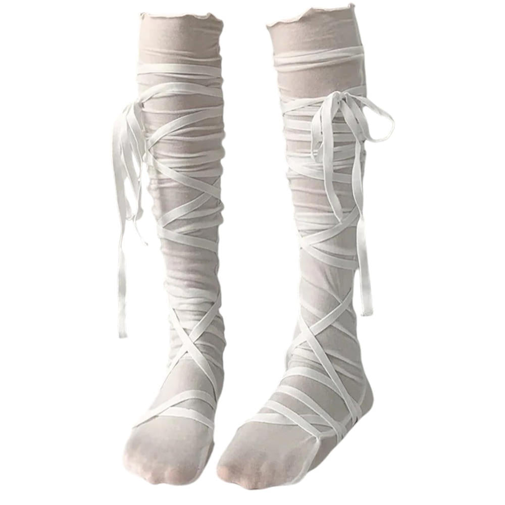 VILZSTUDIOS Knee high balletcore tie up socks from VILZSTUDIOS