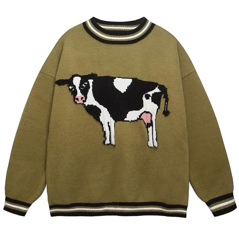 VILZSTUDIOS Stylish knit sweater with cow print design