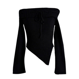 VILZSTUDIOS Y2K off-shoulder knit top for streetwear fashion