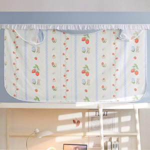 VILZSTUDIOS pastel bed canopy with gathered white lace trim, mesh panel and sliding privacy curtains