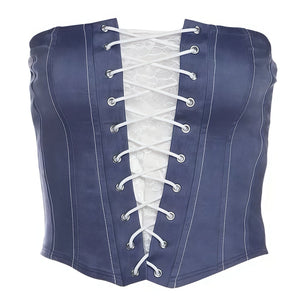 VILZSTUDIOS Denim lace-up corset tube top for stylish looks