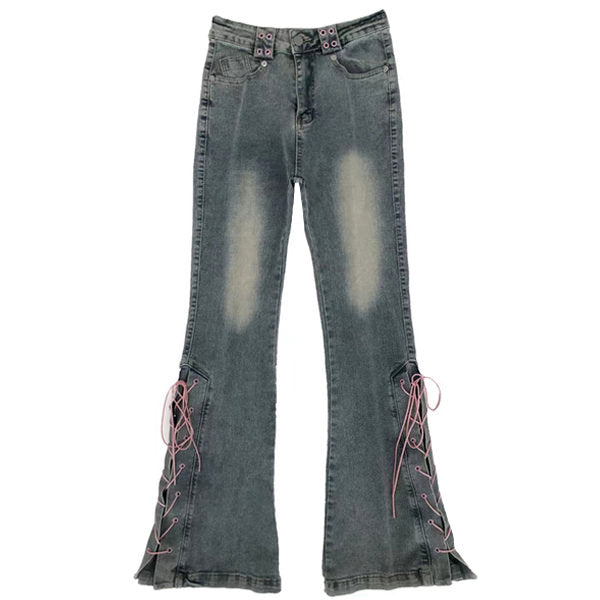 VILZSTUDIOS Flared denim jeans with lace-up design