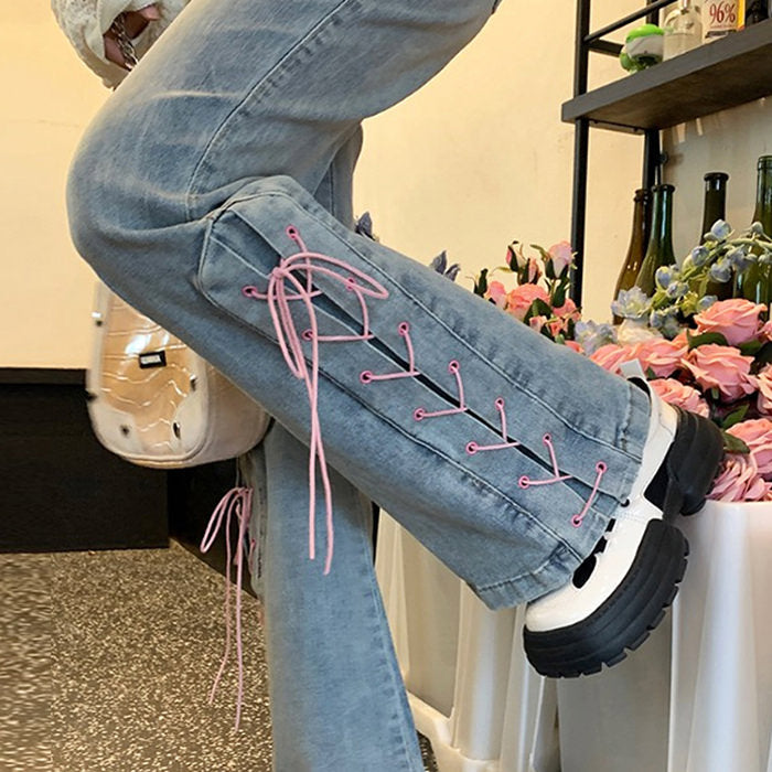 VILZSTUDIOS Flared denim jeans with lace-up design
