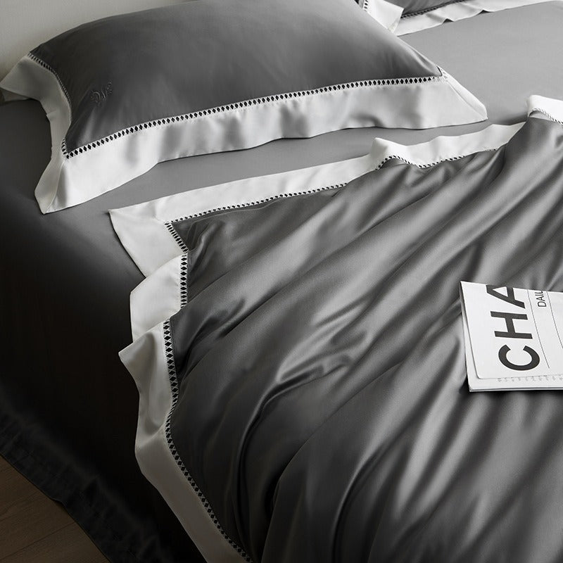 Ladder Lace Satin Duvet Cover Set