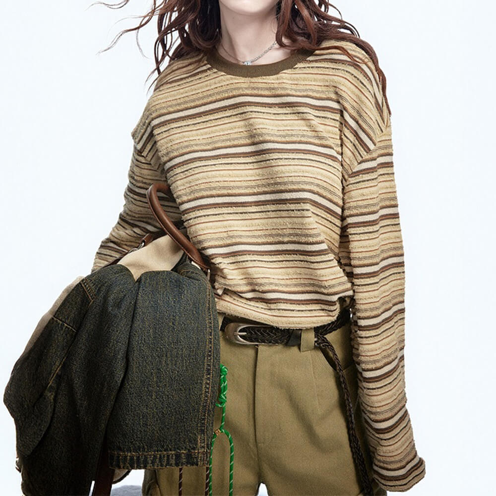 VILZSTUDIOS Striped long sleeve tee with relaxed fit
