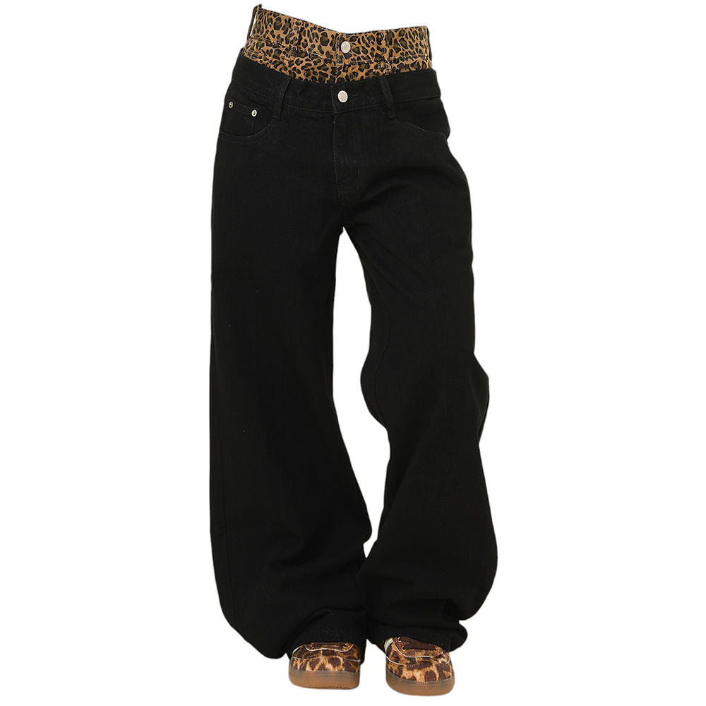 VILZSTUDIOS High-waisted jeans with a leopard print waistband