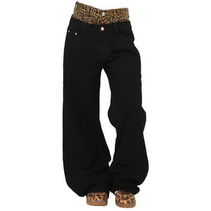 VILZSTUDIOS High-waisted jeans with a leopard print waistband