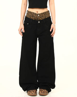 VILZSTUDIOS High-waisted jeans with a leopard print waistband