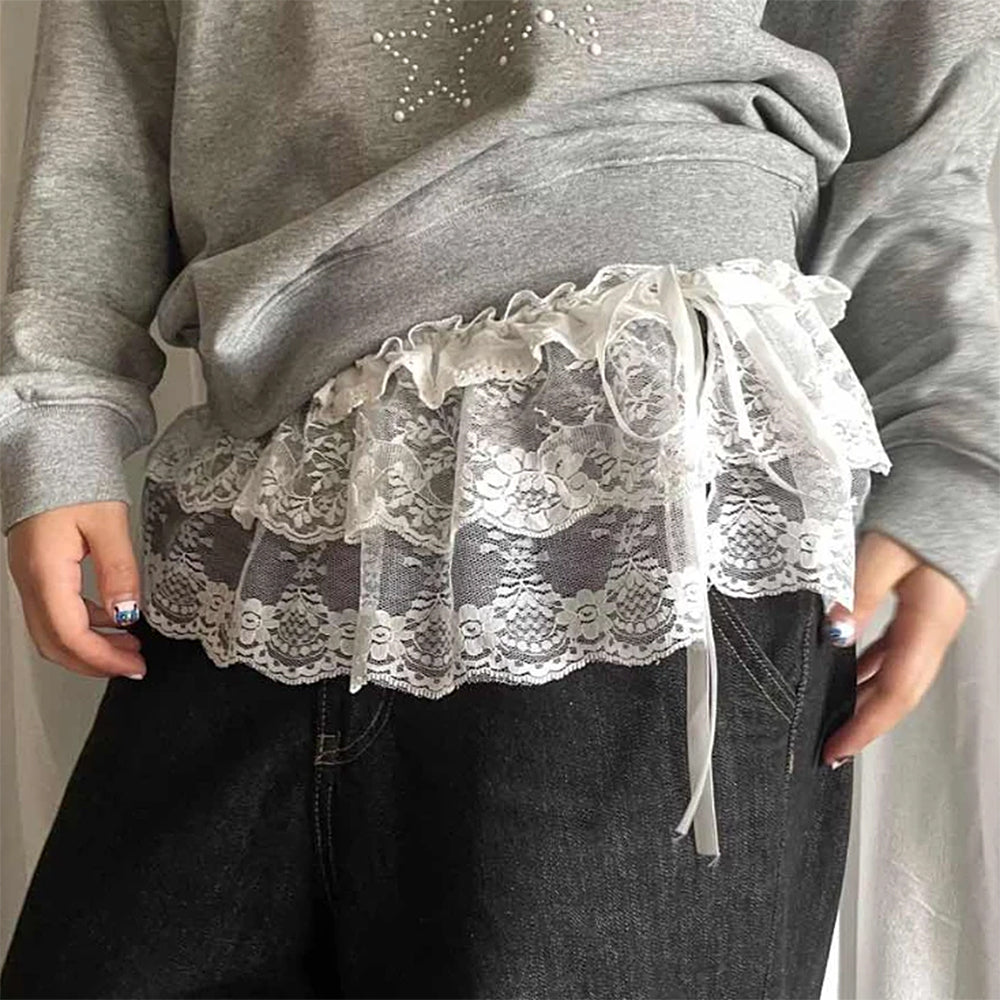VILZSTUDIOS Layered mini lace skirt belt from VILZSTUDIOS