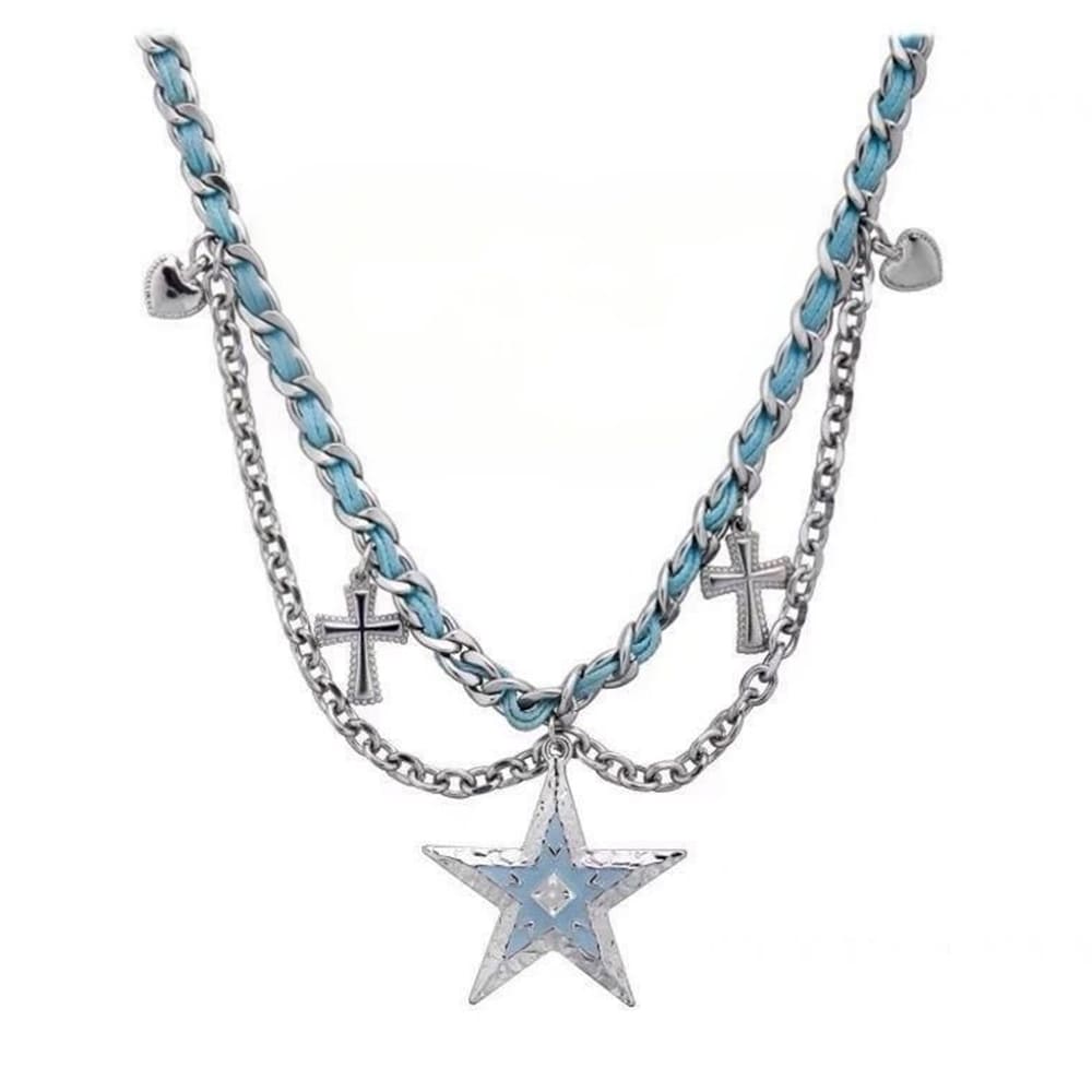 VILZSTUDIOS Layered blue star necklace with multi-design elements