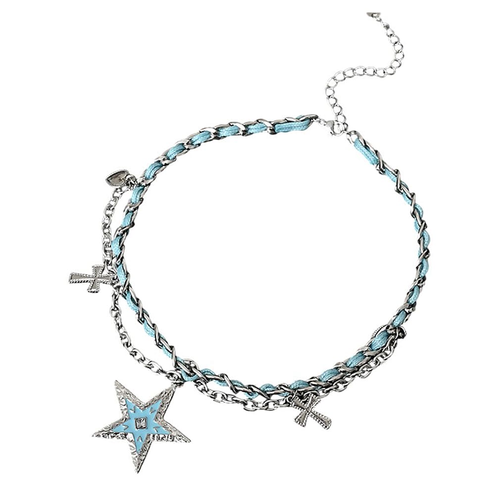 VILZSTUDIOS Layered blue star necklace with multi-design elements