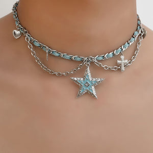 VILZSTUDIOS Layered blue star necklace with multi-design elements