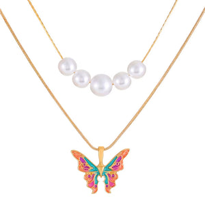 VILZSTUDIOS Layered necklace featuring butterfly charm and pearl accents