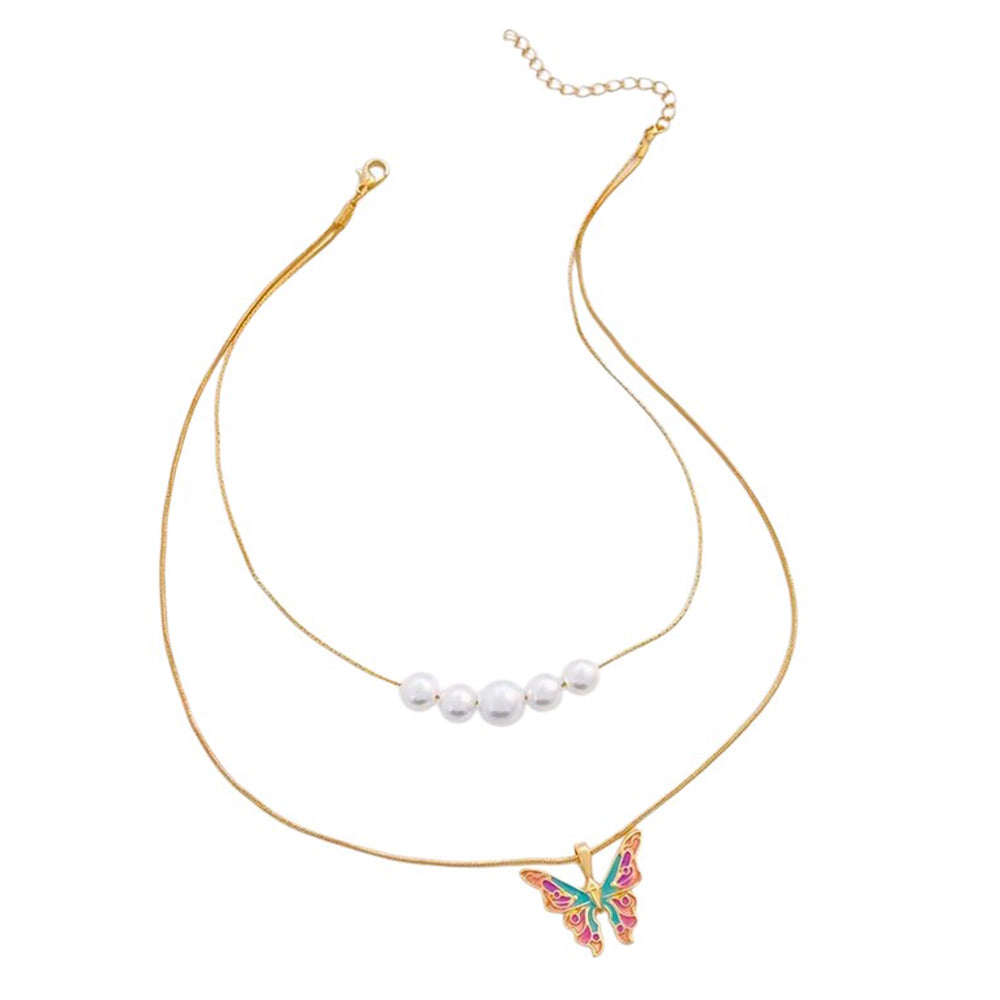 VILZSTUDIOS Layered necklace featuring butterfly charm and pearl accents