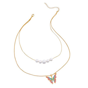 VILZSTUDIOS Layered necklace featuring butterfly charm and pearl accents