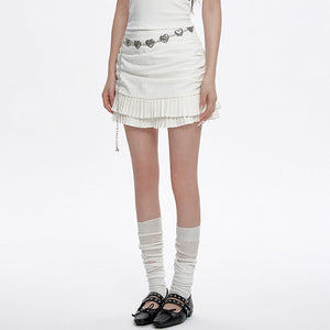 VILZSTUDIOS Fashionable layered pleated mini skirt in white