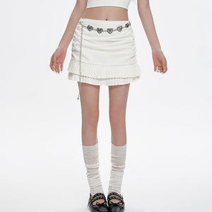 VILZSTUDIOS Fashionable layered pleated mini skirt in white