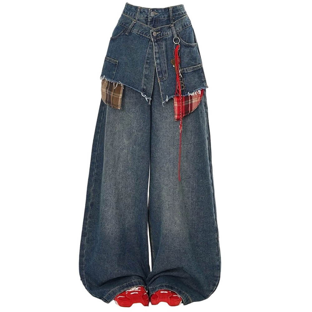 VILZSTUDIOS Wide-leg jeans with layered design and raw hems