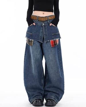 VILZSTUDIOS Wide-leg jeans with layered design and raw hems