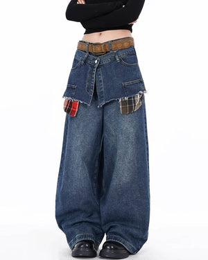 VILZSTUDIOS Wide-leg jeans with layered design and raw hems