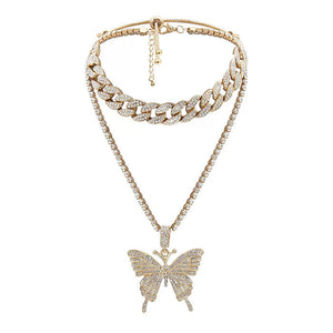 VILZSTUDIOS Rhinestone butterfly layered necklace from VILZSTUDIOS