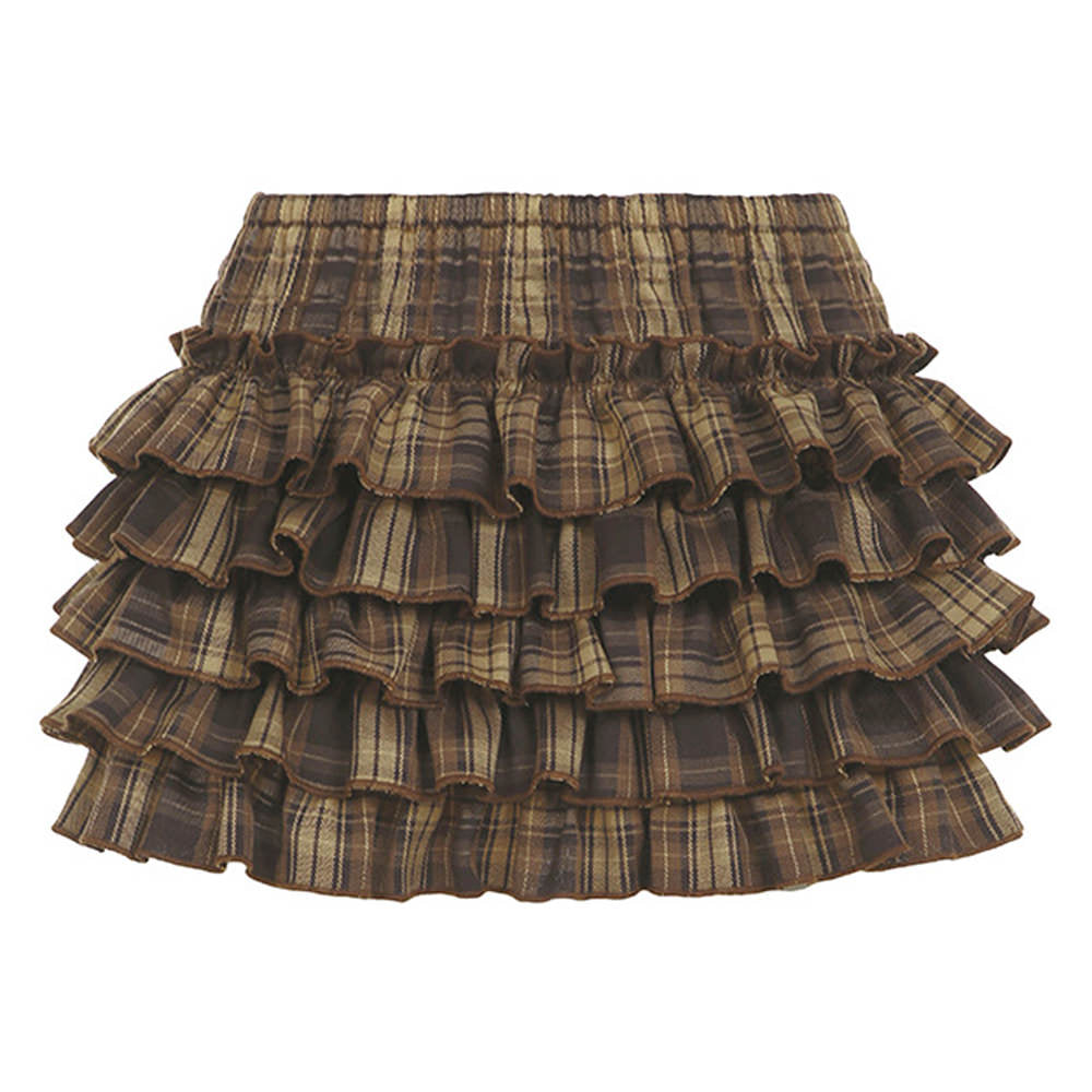 VILZSTUDIOS Layered ruffle plaid mini skirt from VILZSTUDIOS