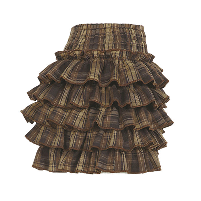VILZSTUDIOS Layered ruffle plaid mini skirt from VILZSTUDIOS