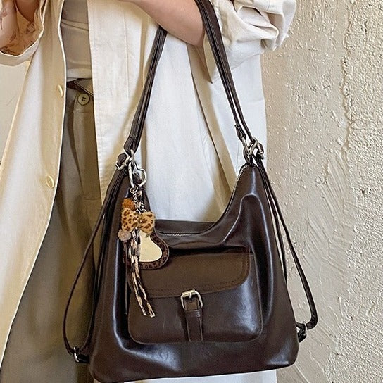 VILZSTUDIOS soft leopard charm convertible backpack
