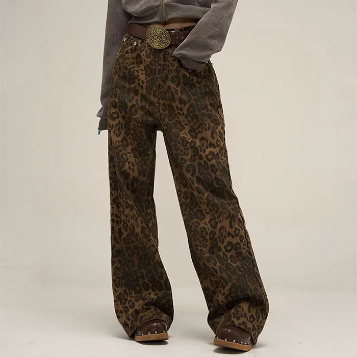VILZSTUDIOS Leopard print relaxed fit denim jeans