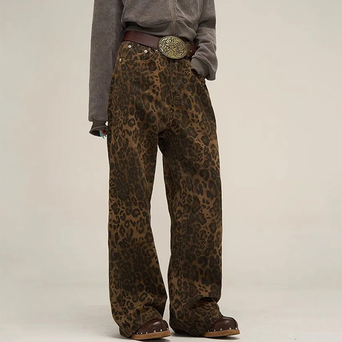 VILZSTUDIOS Leopard print relaxed fit denim jeans
