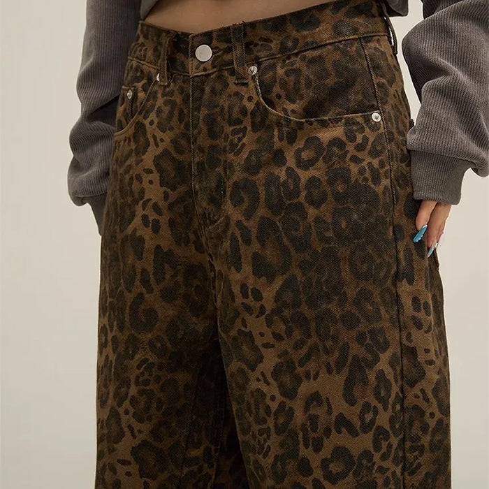 VILZSTUDIOS Leopard print relaxed fit denim jeans