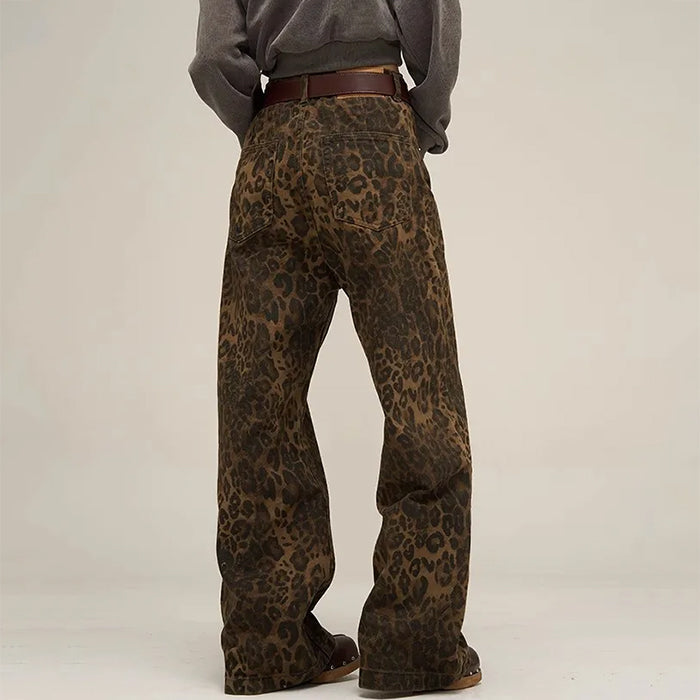 VILZSTUDIOS Leopard print relaxed fit denim jeans