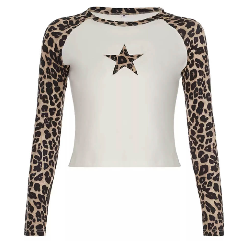 VILZSTUDIOS leopard star graphic long sleeve top