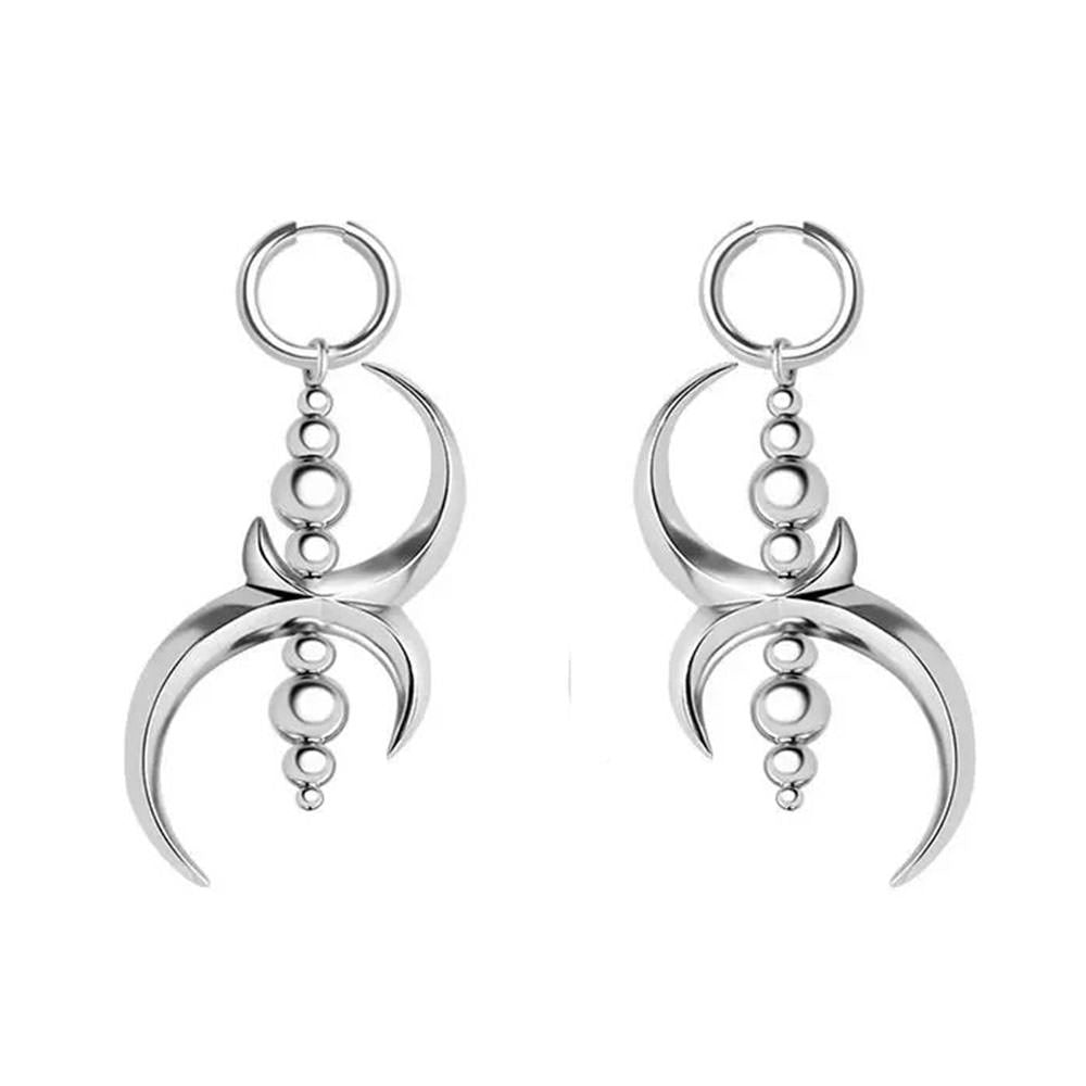 VILZSTUDIOS Stylish geometric silver dangle earrings with crescent moon design