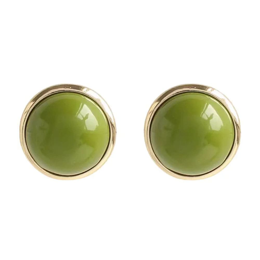 VILZSTUDIOS Stylish stud earrings with glossy green centers and gold outline