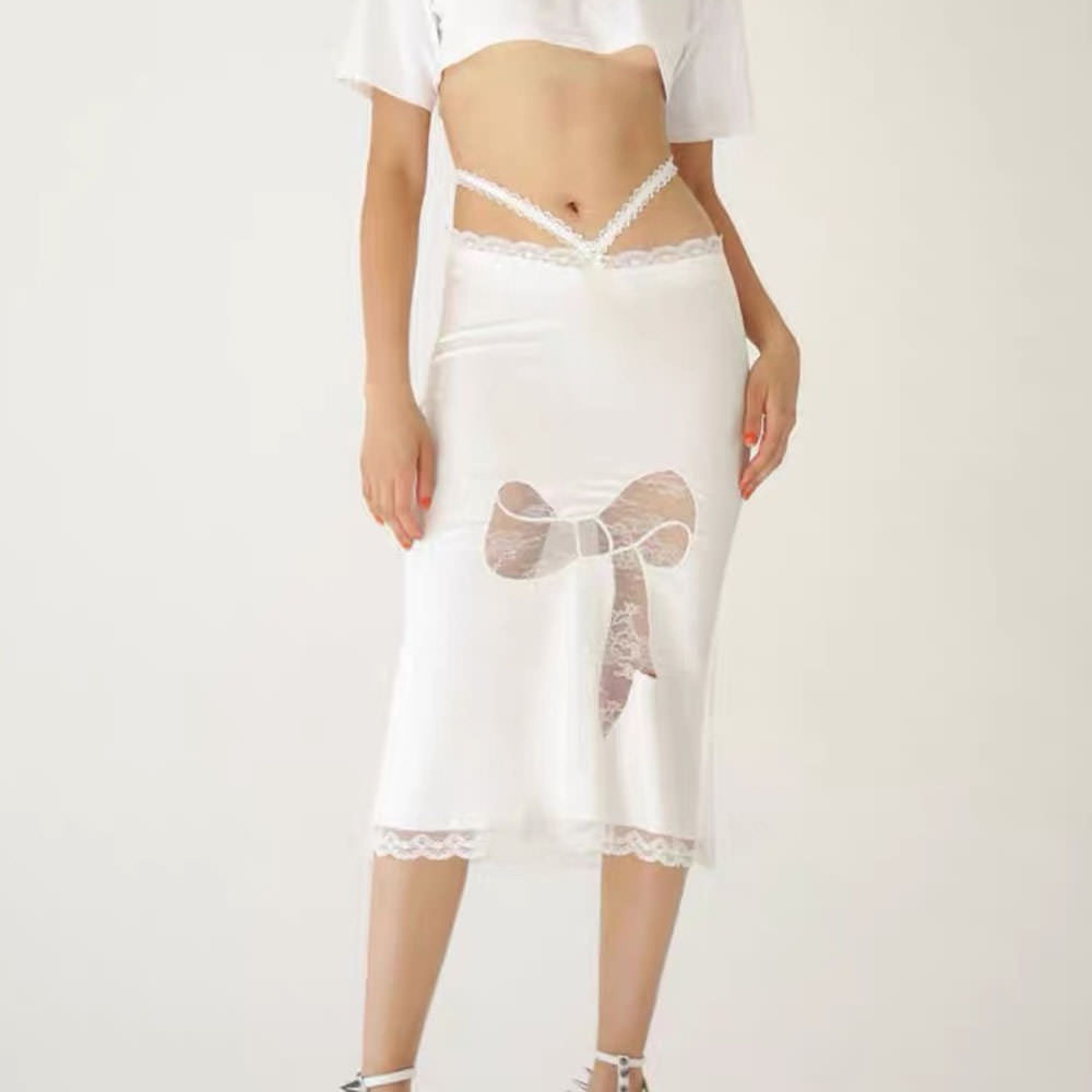 VILZSTUDIOS Luxe Bow Detail Lace Midi Skirt product image