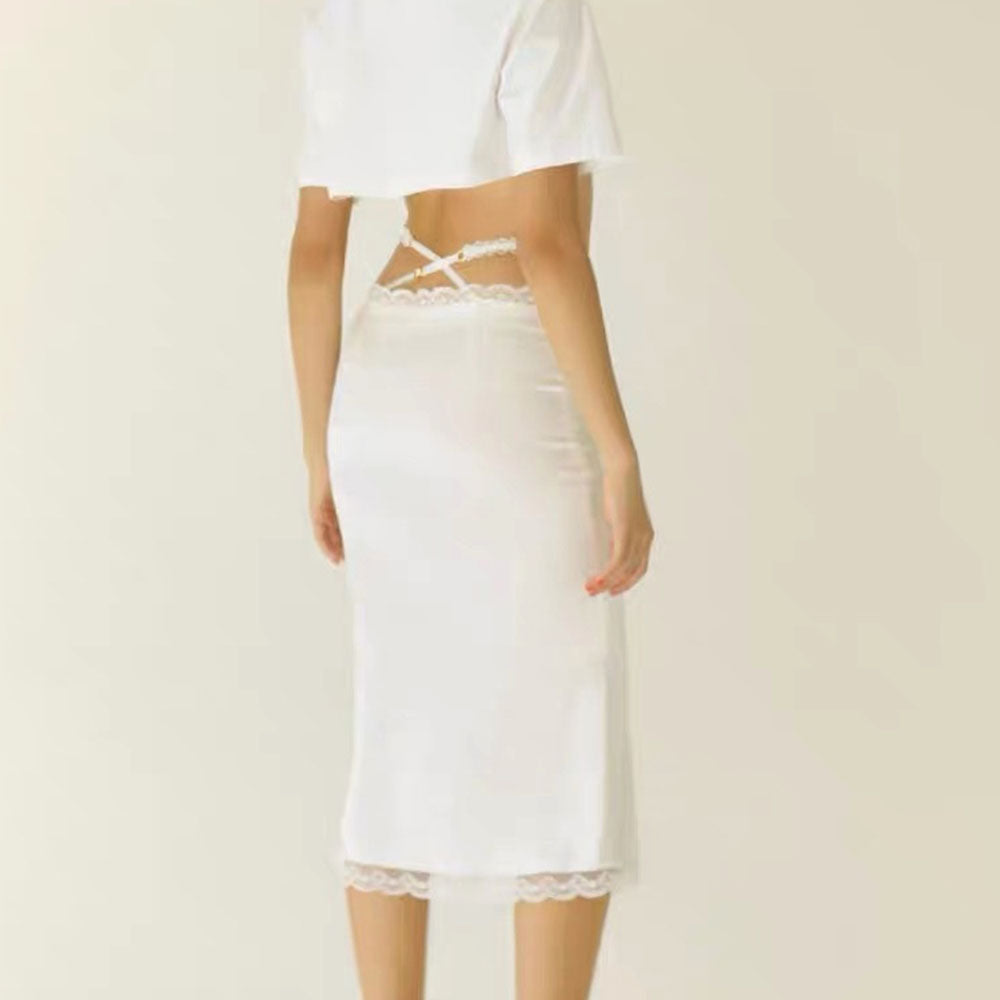 VILZSTUDIOS Luxe Bow Detail Lace Midi Skirt product image
