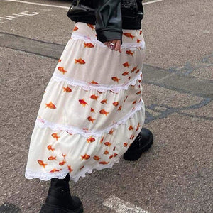 VILZSTUDIOS Koi fish design maxi skirt for stylish streetwear
